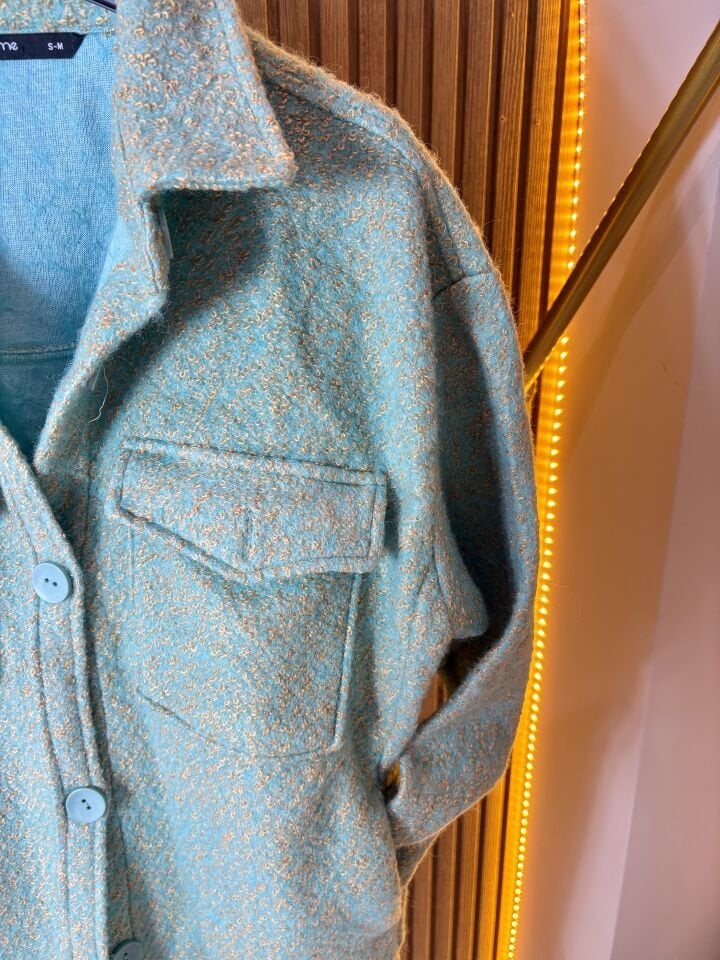 Su Yeşili Parıltılı Ceket Kap