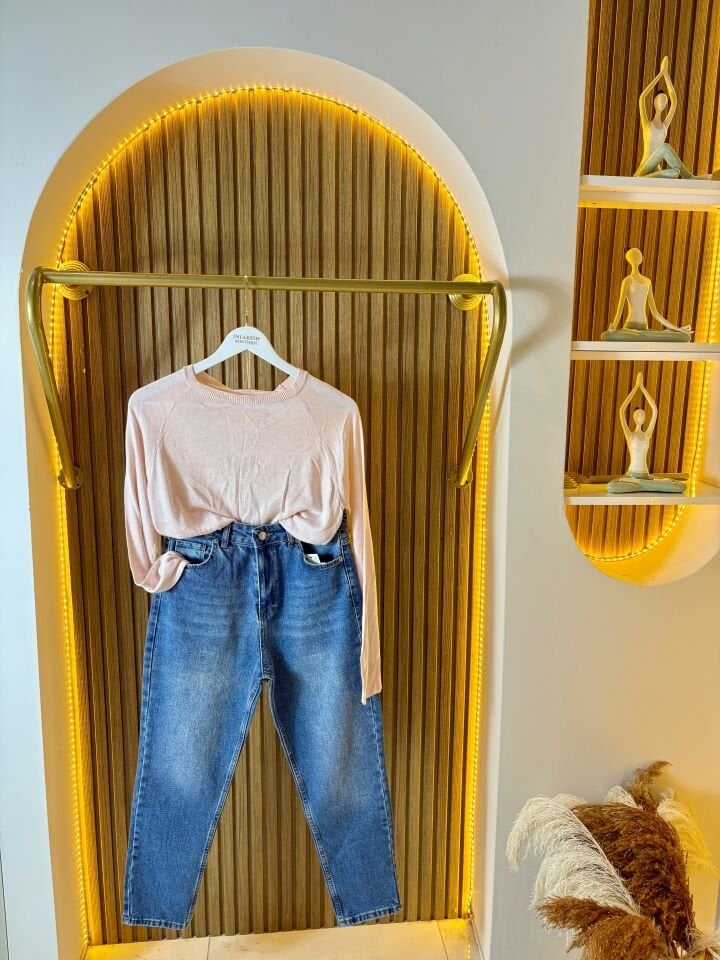 Mavi Yüksek Bel Mom Jean