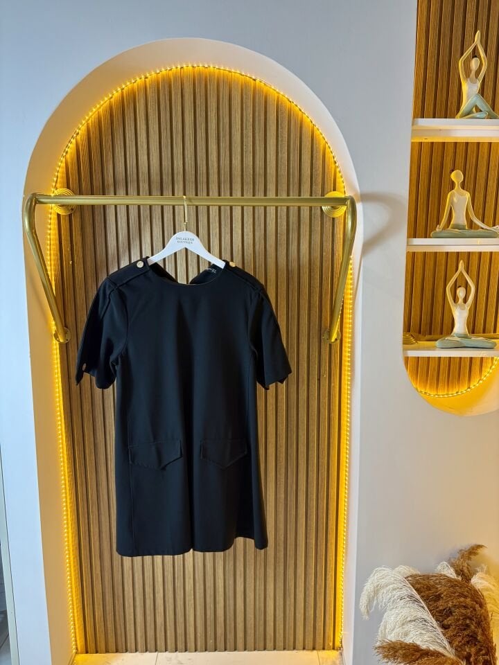 Siyah Kısa kollu Mini Elbise