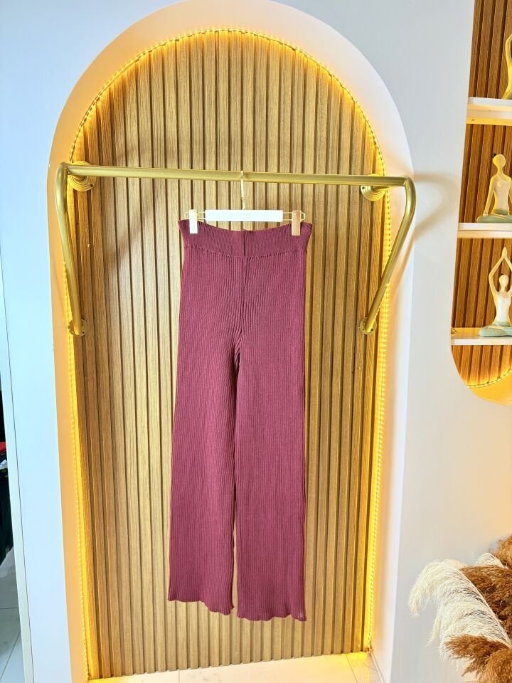 Bordo Kalın Triko Pantolon