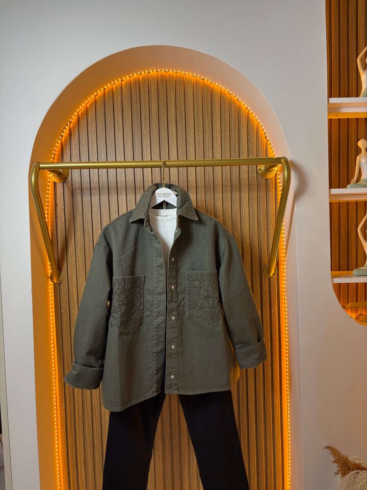 Cep Detaylı Küf Yeşili Rengi Kadın Ceket