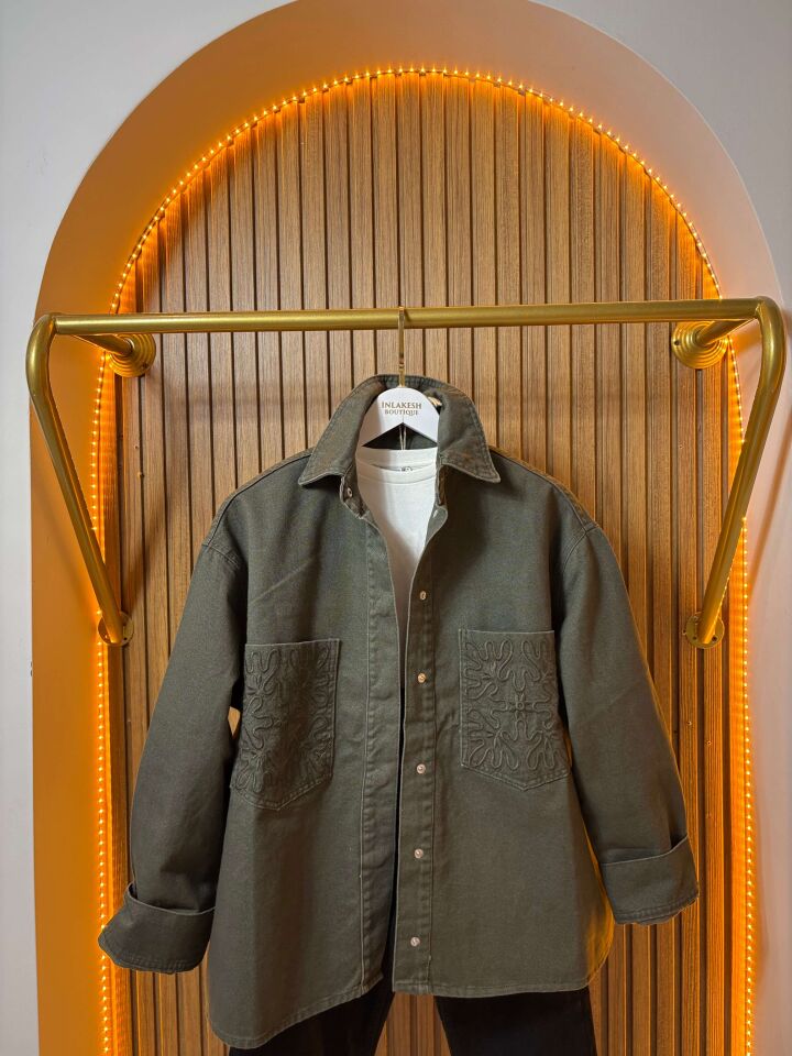 Cep Detaylı Küf Yeşili Rengi Kadın Ceket