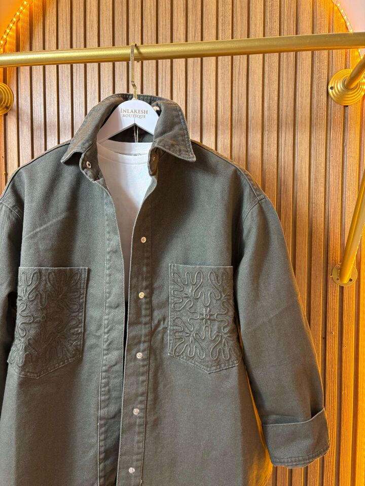 Cep Detaylı Küf Yeşili Rengi Kadın Ceket