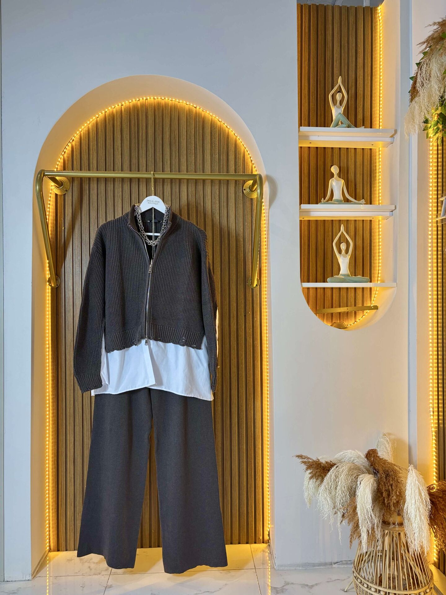 Poplin Gömlek Detaylı Oversize Kesim Fermuarlı Triko Takım