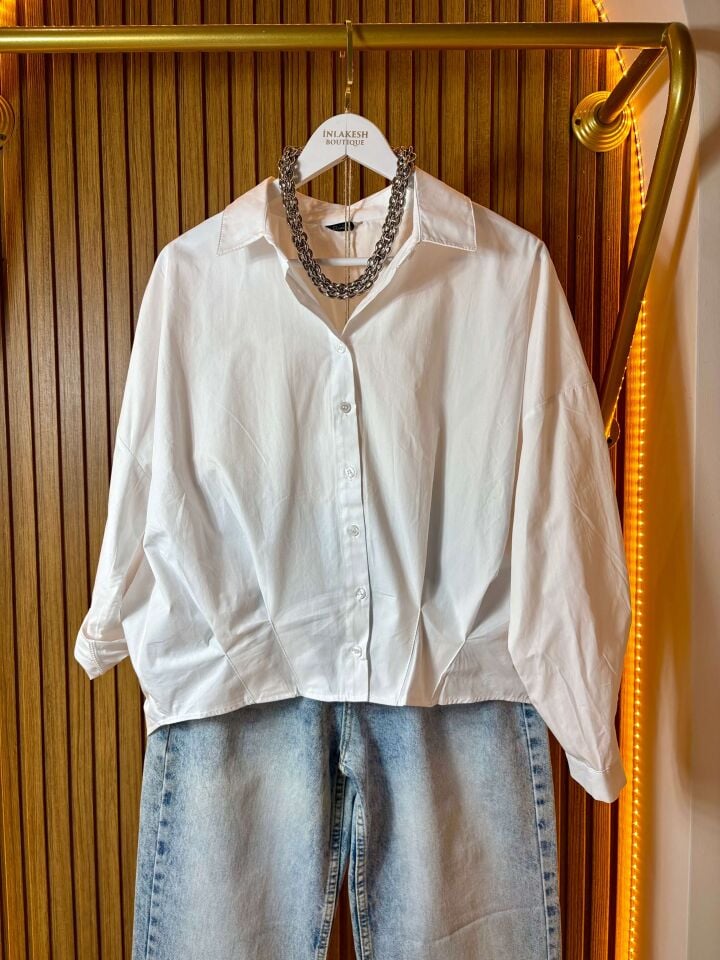 Beyaz Poplin Gömlek – Oversize Rahat Kesim Şık Kadın Gömlek