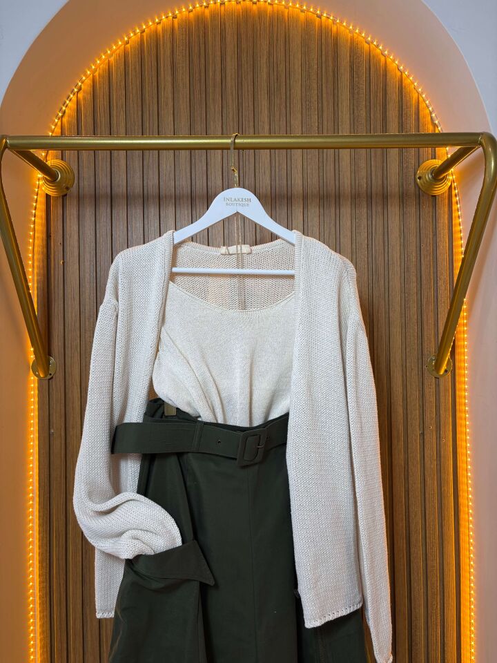 Triko Atletli Krem Hırka İkili Takım