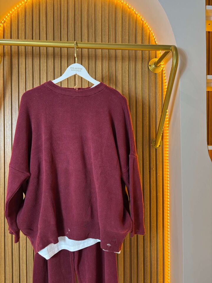 Bordo Oversize Triko İkili Takım – Rahat ve Şık Standart Beden
