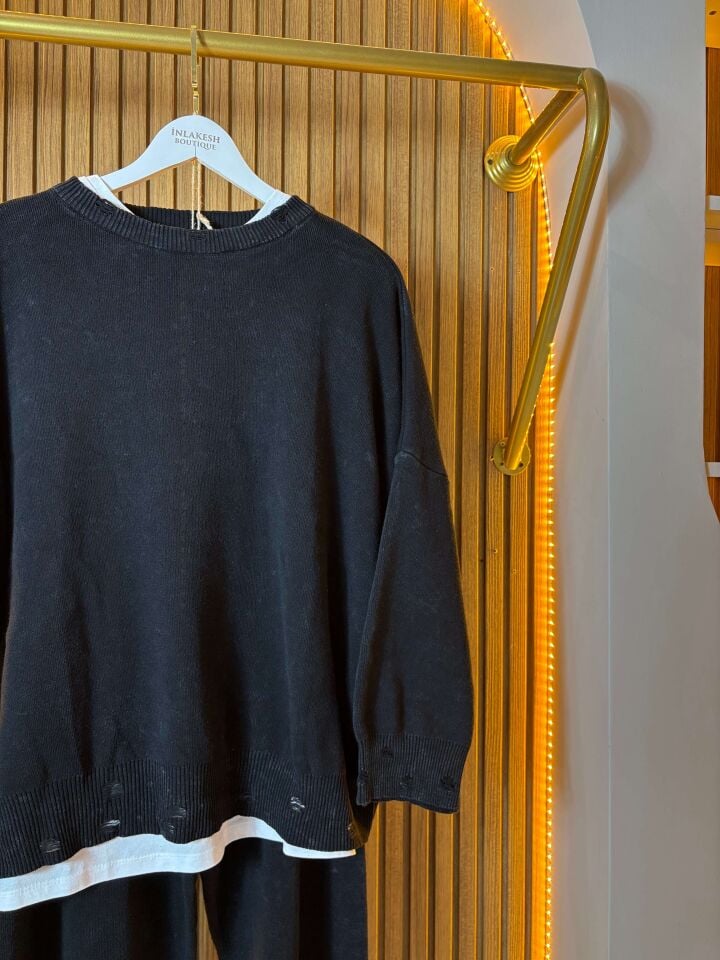 Siyah Oversize Triko İkili Takım – Rahat ve Şık Standart Beden