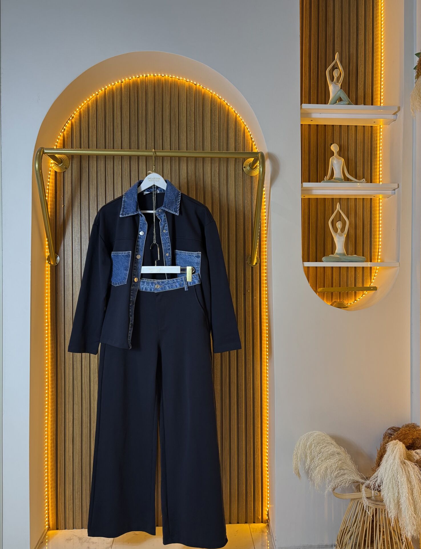 Lacivert Denim Detaylı İkili Takım