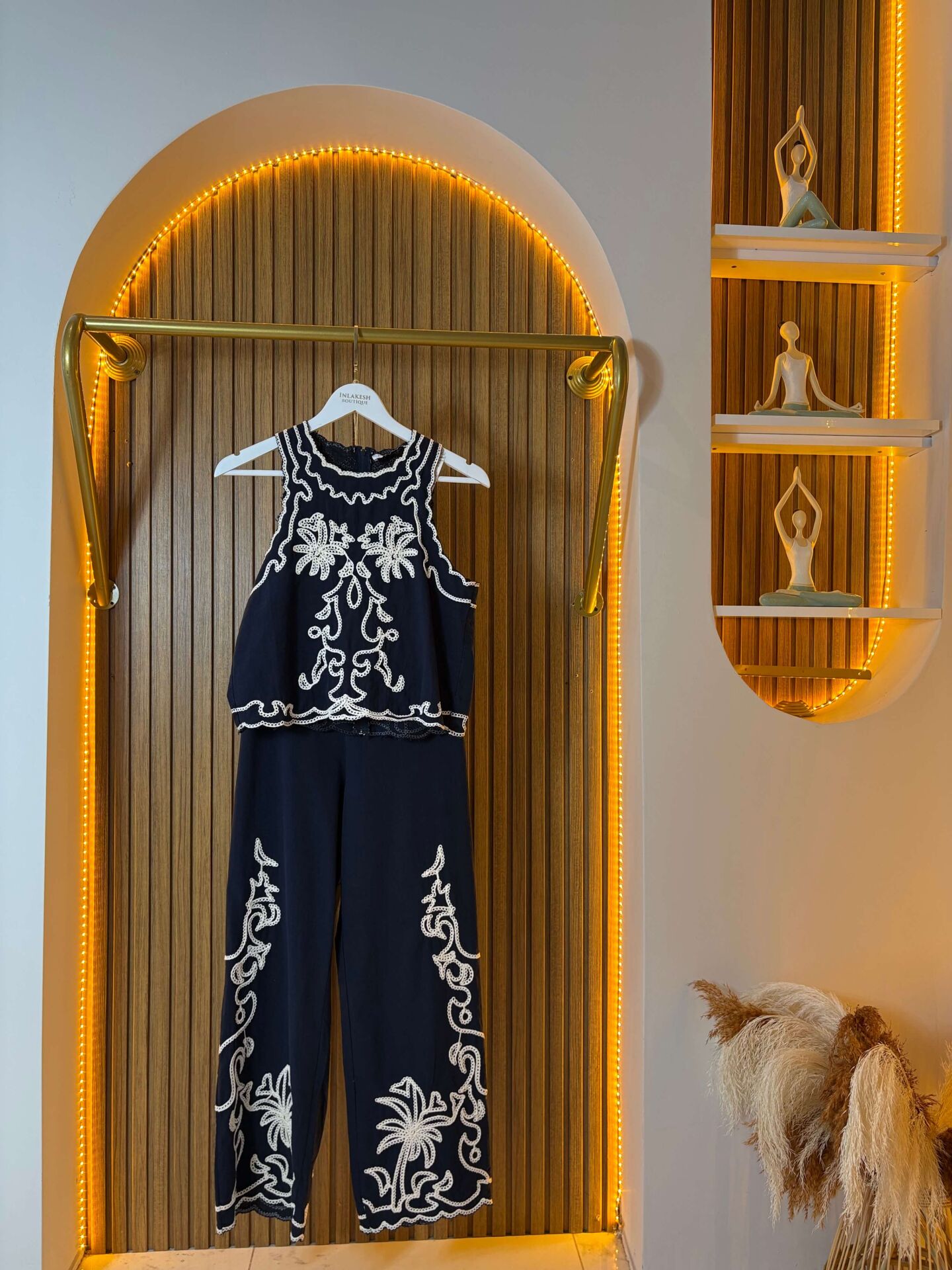 Lacivert-Krem İşlemeli İkili Takım