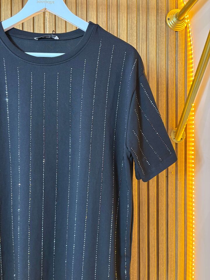 Siyah Taşlı Şeritli İkili Rahat Takım