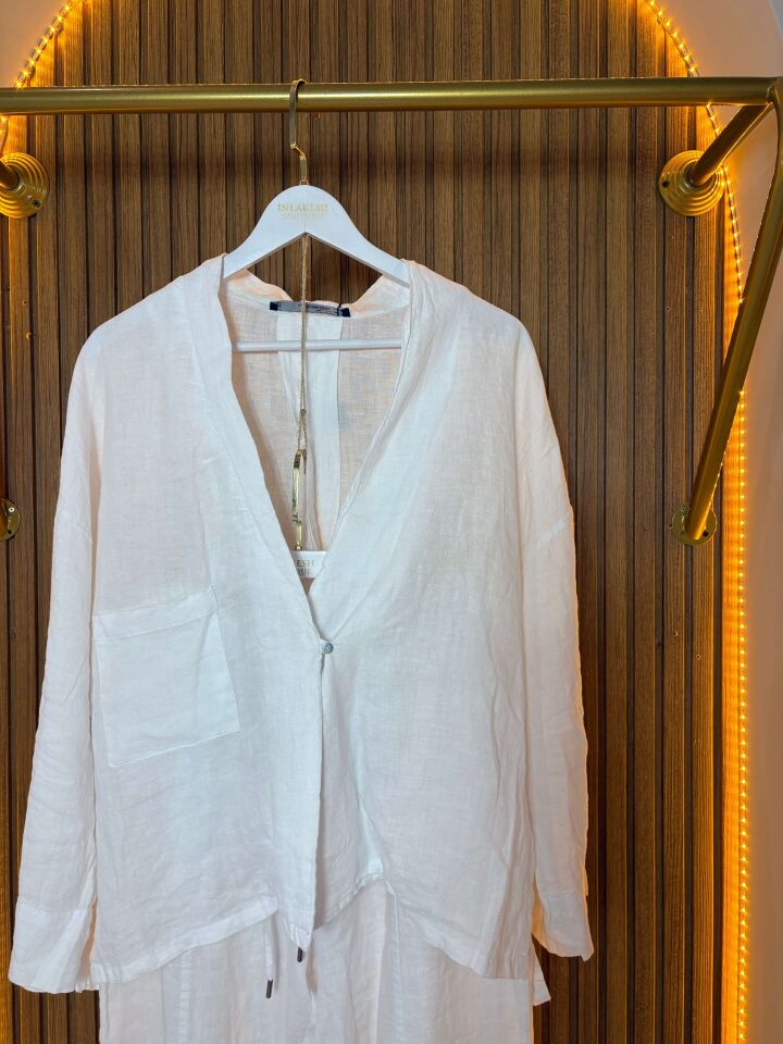 Kadın Ham Keten Beyaz İkili Salaş Takım