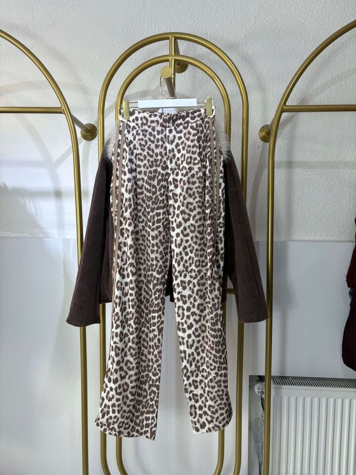 Leopar Detaylı saten Pantolon