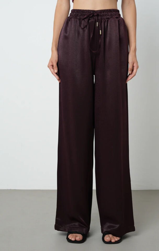 Bordo Desenli Saten Kimono Takım