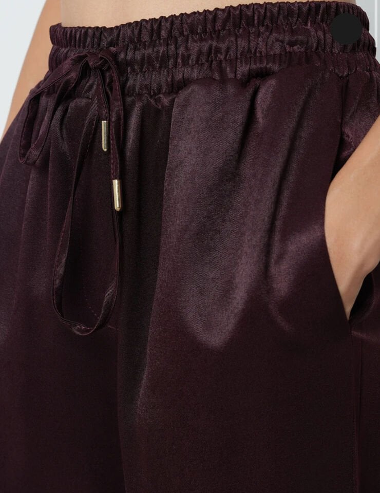 Bordo Desenli Saten Kimono Takım