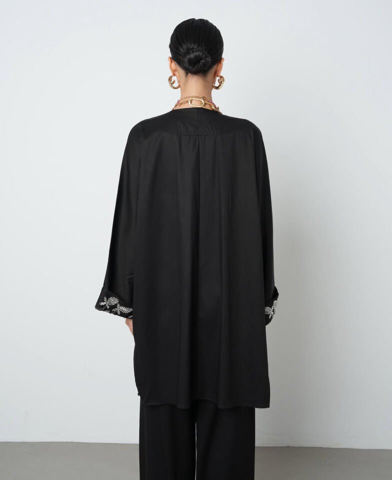 Siyah Taş Detaylı Kimono Takım