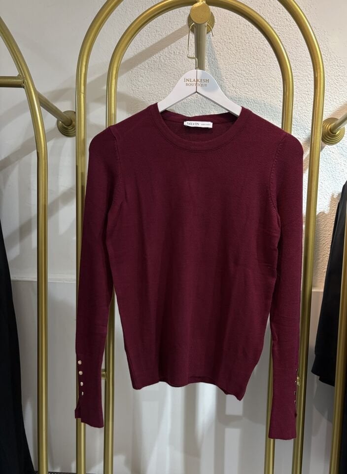 Bordo Bisiklet Yaka İnce Triko Kazak