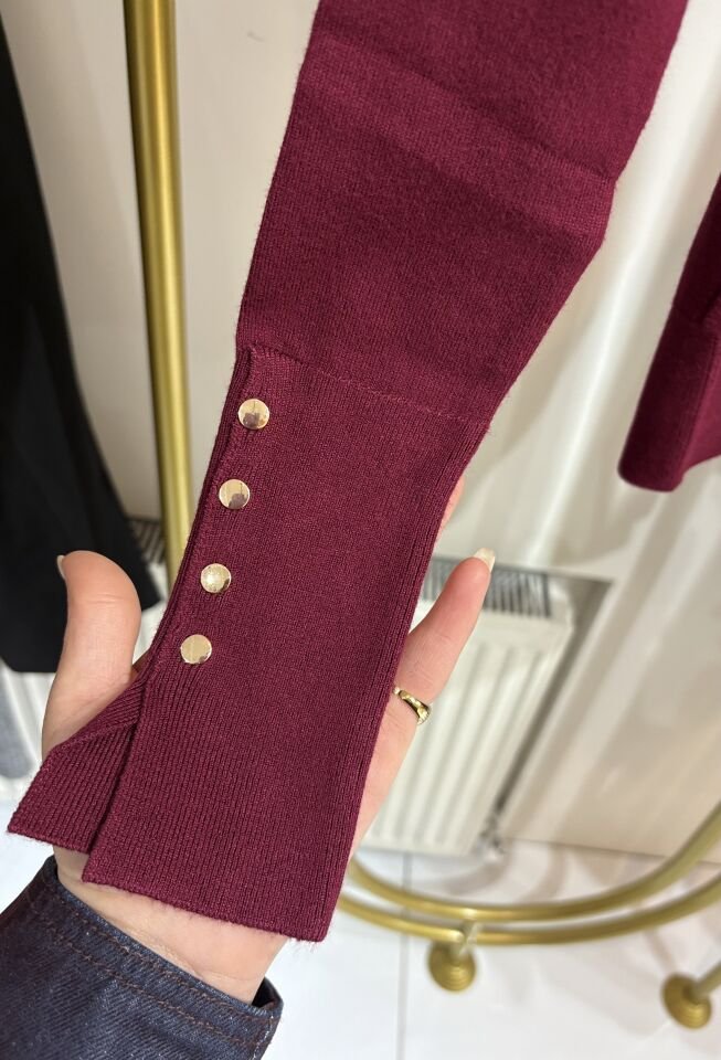 Bordo Bisiklet Yaka İnce Triko Kazak