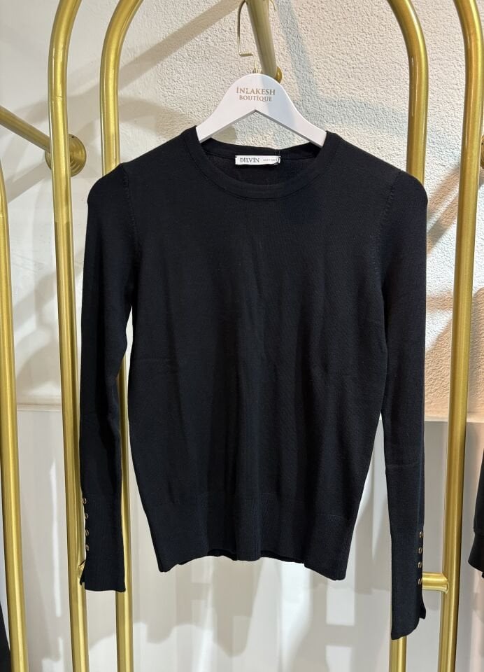 Siyah Bisiklet Yaka İnce Triko Kazak