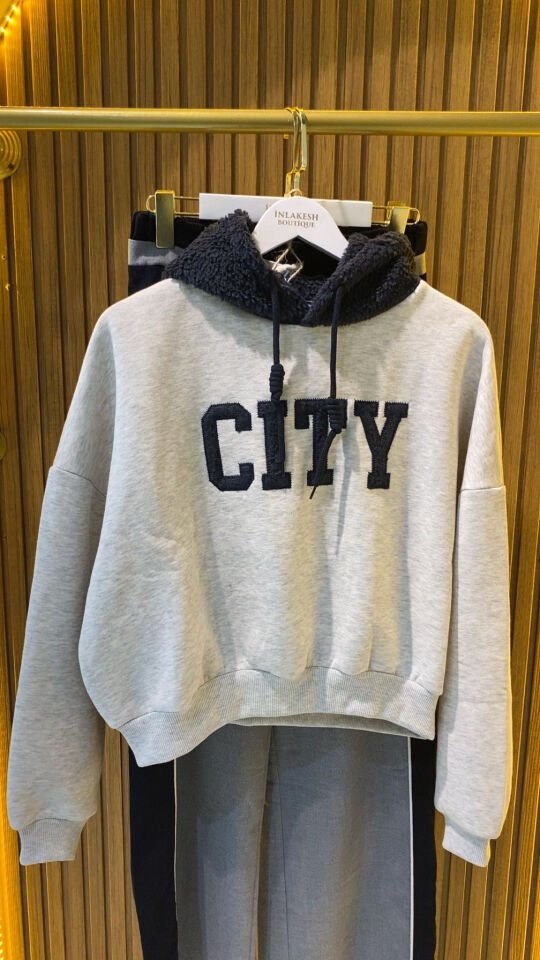 Peluş Kapüşonlu Nakışlı Sweatshirt Grimelanj