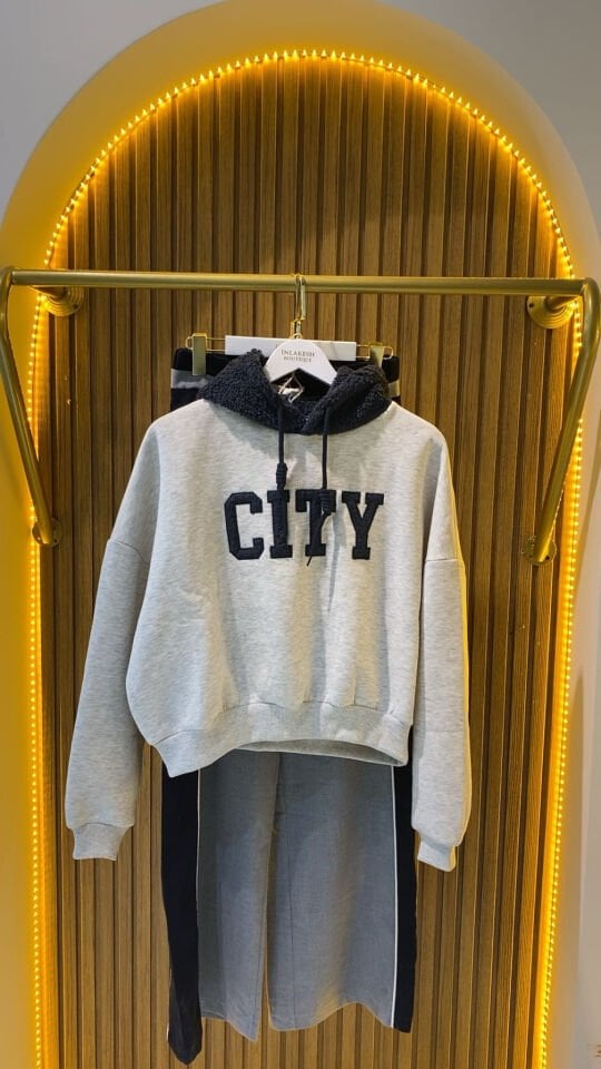 Peluş Kapüşonlu Nakışlı Sweatshirt Grimelanj