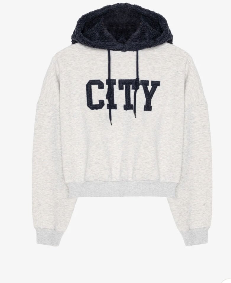 Peluş Kapüşonlu Nakışlı Sweatshirt Grimelanj