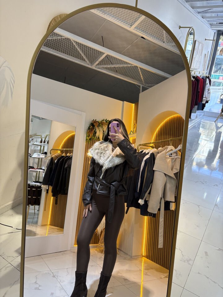 Kürk Detaylı Acı Kahve Ceket