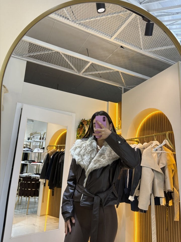 Kürk Detaylı Acı Kahve Ceket