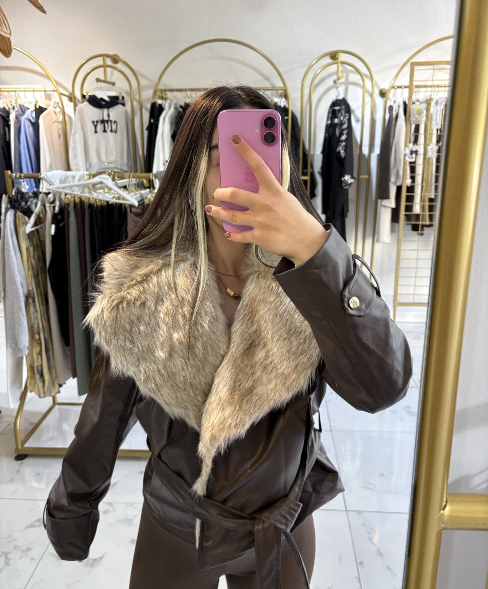 Kürk Detaylı Acı Kahve Ceket