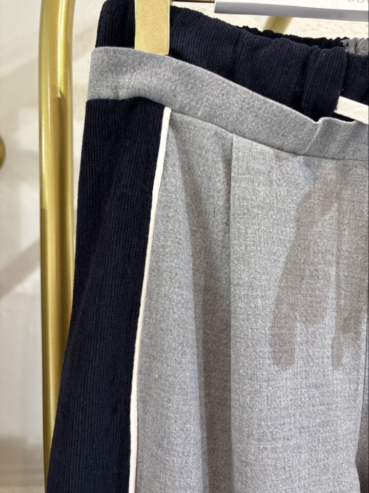 Şerit Garnili Bağcıklı Bol Paça Pantolon Gri