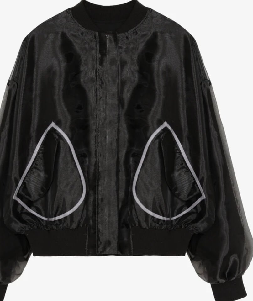 Cep Detaylı Organze Tül Ceket Siyah