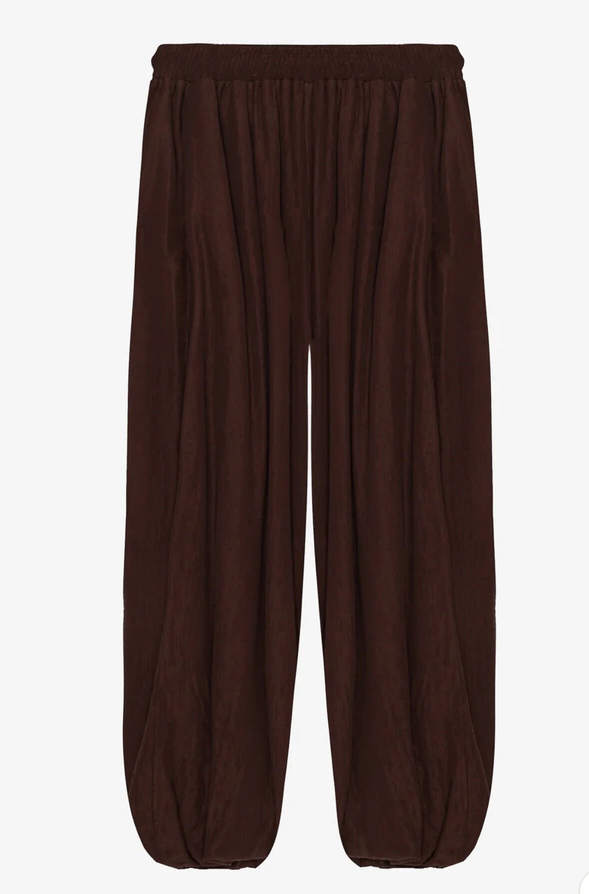 Beli Lastikli Pileli Şalvar Pantolon Kahverengi