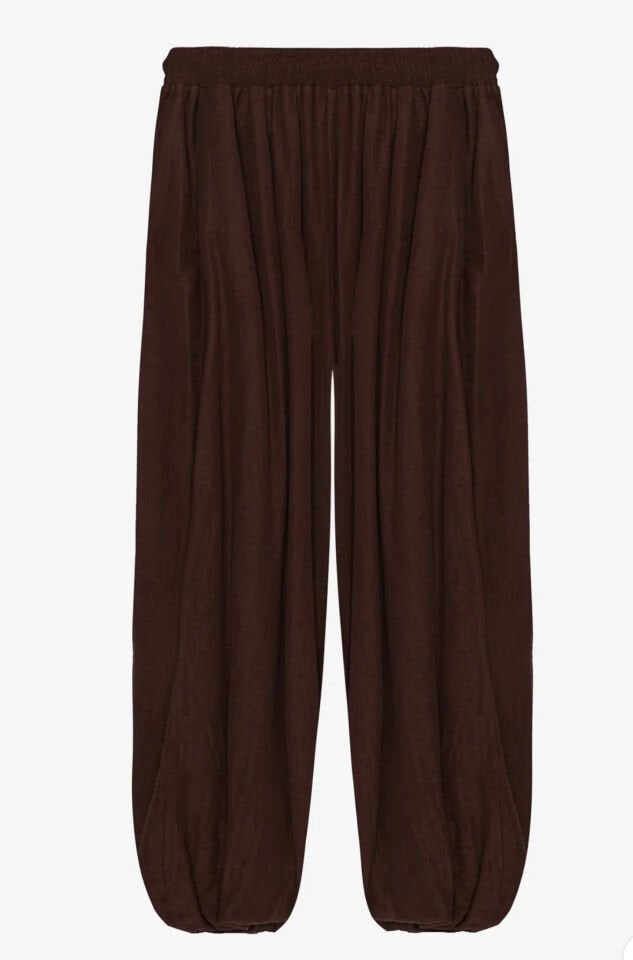 Beli Lastikli Pileli Şalvar Pantolon Kahverengi