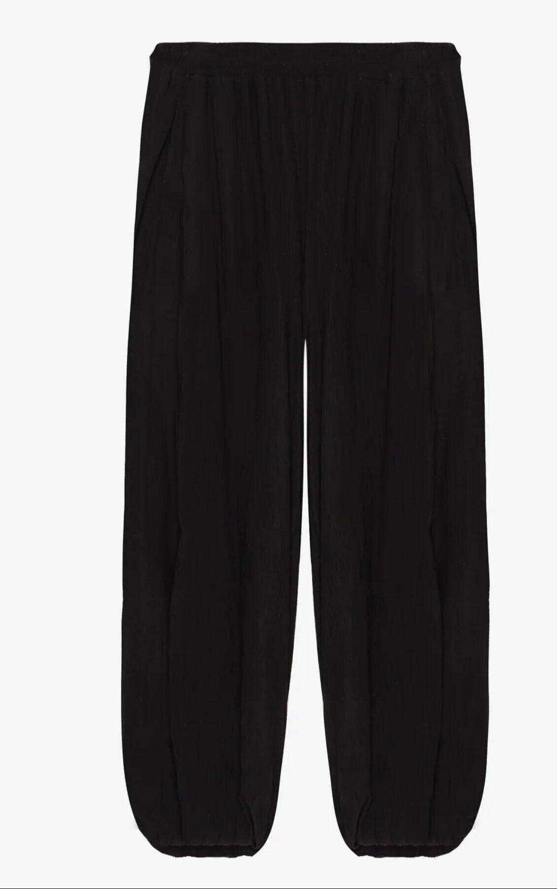 Beli Lastikli Pileli Şalvar Pantolon Siyah