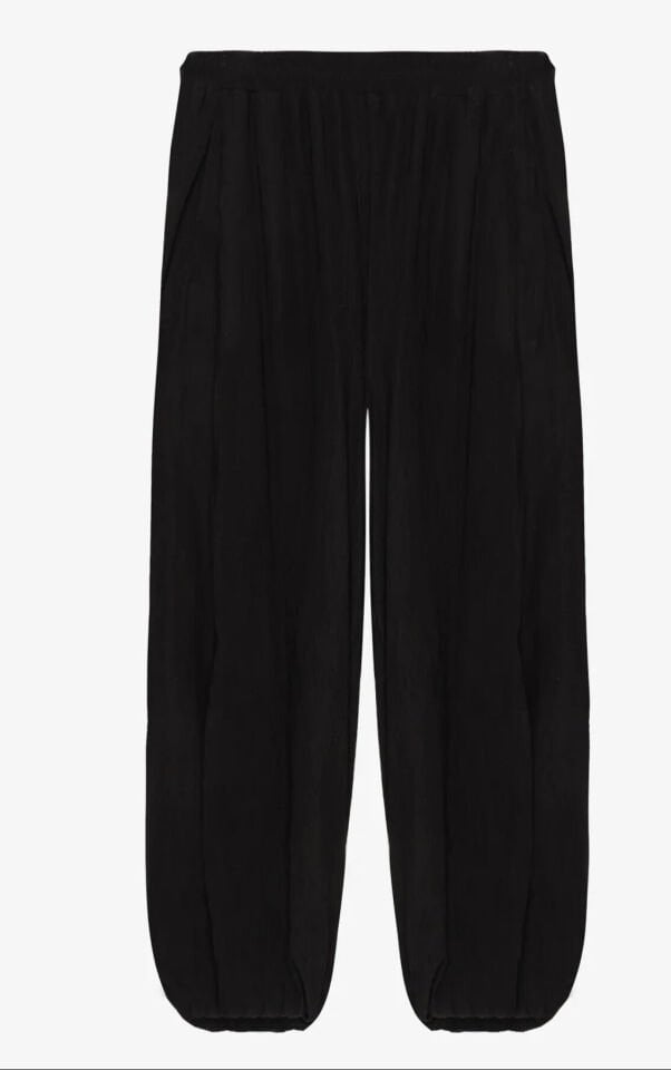 Beli Lastikli Pileli Şalvar Pantolon Siyah