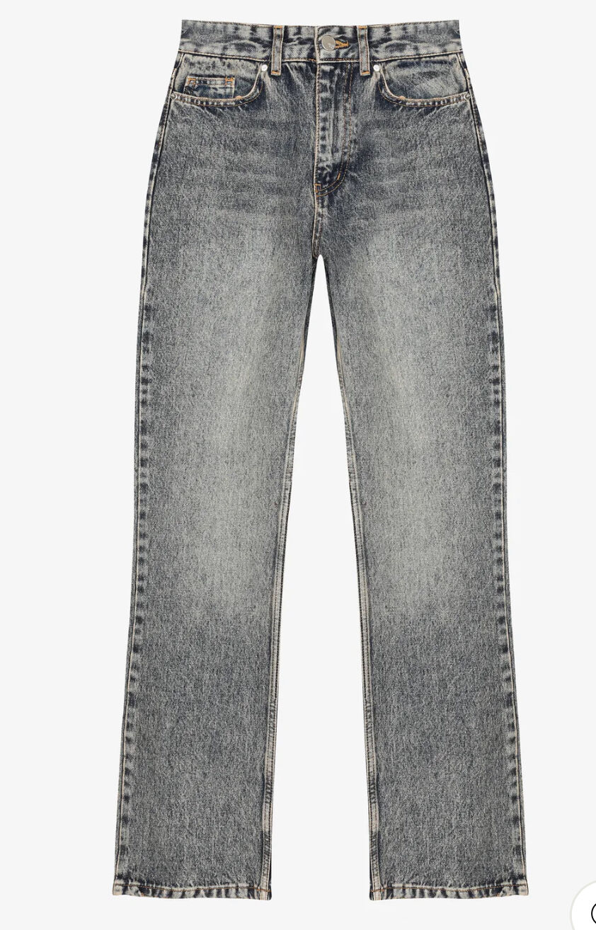 Yıkamalı Yüksek Bel Düz Paça Kot Pantolon Mavi