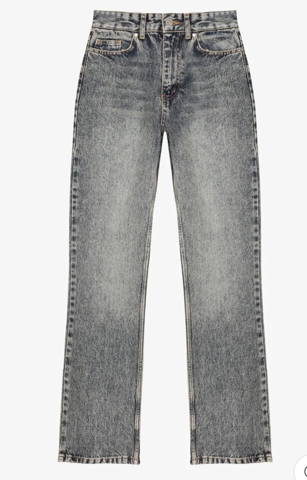 Yıkamalı Yüksek Bel Düz Paça Kot Pantolon Mavi