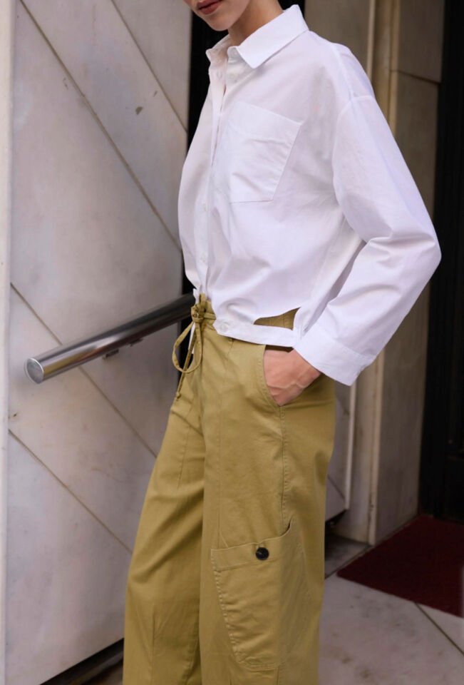 Olive Bağcıklı Yandan Cepli Pantolon