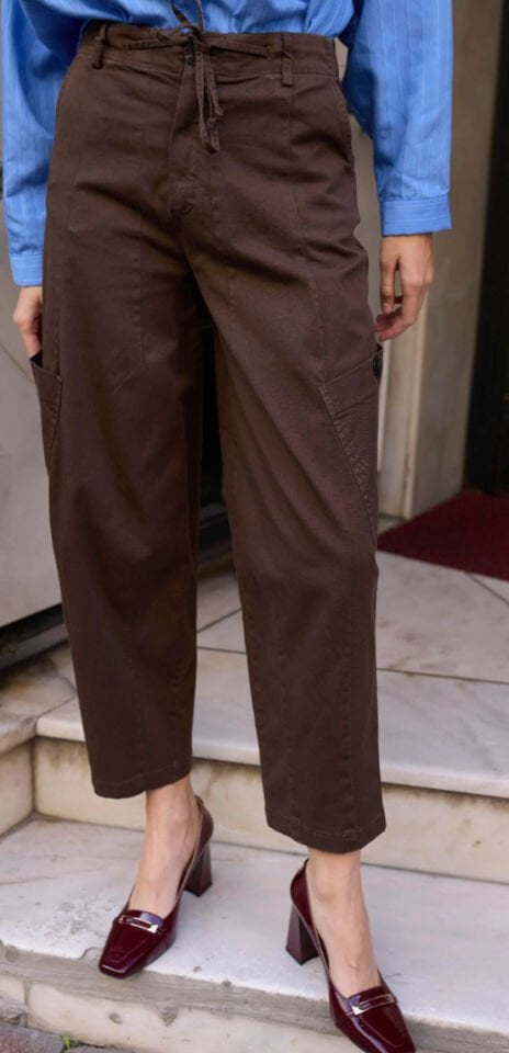 Acı Kahve Bağcıklı Yandan Cepli Pantolon