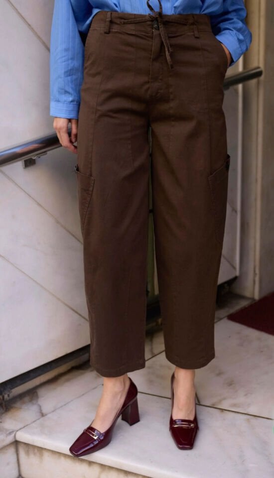 Acı Kahve Bağcıklı Yandan Cepli Pantolon
