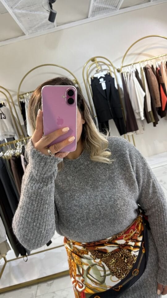 Gri Triko Kazak Elbise – Yumuşak Dokulu Rahat Kalıp