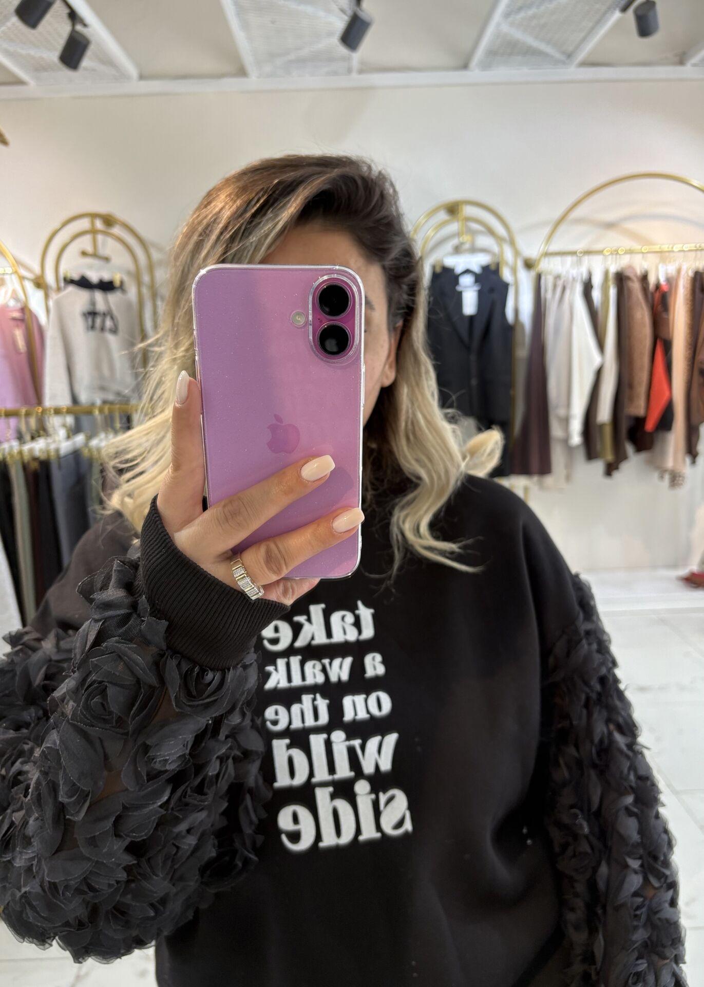 Kolları Tül Detaylı Önü Yazılı Sweat