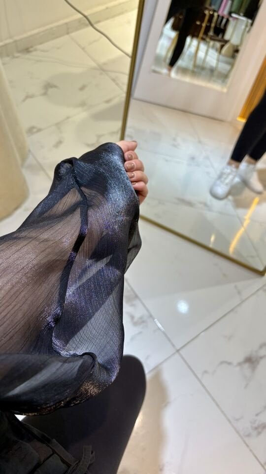 Siyah Şifon Kapüşonlu Oversize Ceket