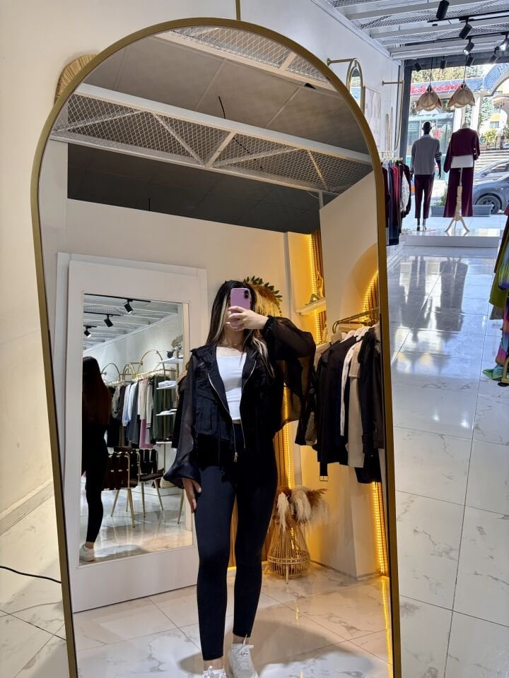 Siyah Şifon Kapüşonlu Oversize Ceket