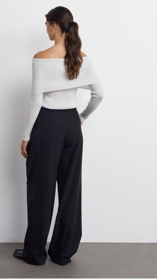 Kemerli Pensli Kumaş Pantolon-Siyah