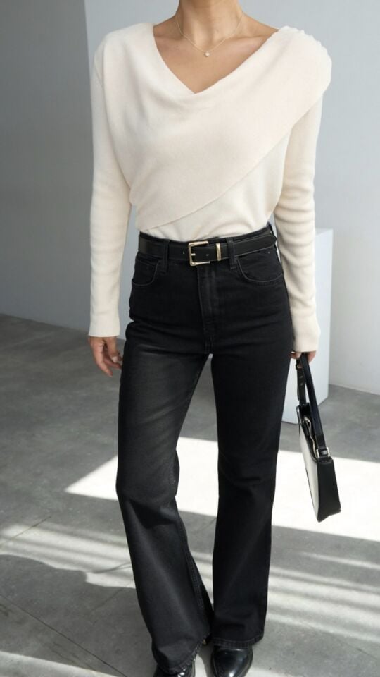 Vatkalı Degaje Yaka Zarif Triko Bluz – Yumuşak Dokulu