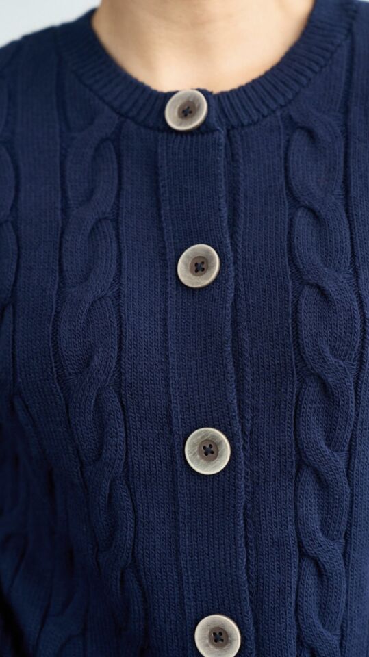 Kalın Örgü Desenli Düğmeli Hırka – Lacivert