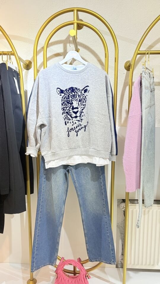 Leopar Baskılı Oversize Sweat