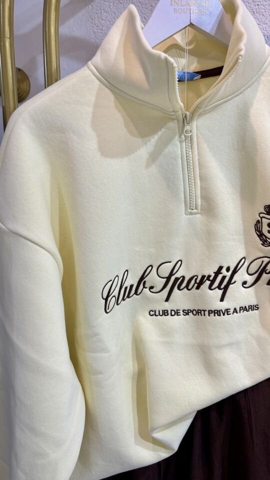 Yarım Fermuarlı Nakışlı Oversize Sweat – Soft Sarı