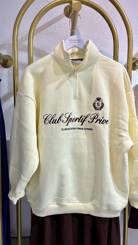 Yarım Fermuarlı Nakışlı Oversize Sweat – Soft Sarı